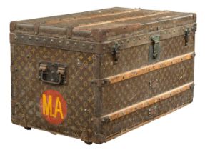 A Louis Vuitton early 20th century leather monogram trunk.