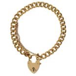 A 9ct gold curb link bracelet with padlock clasp.