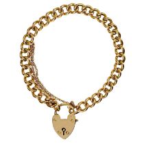 A 9ct gold curb link bracelet with padlock clasp.