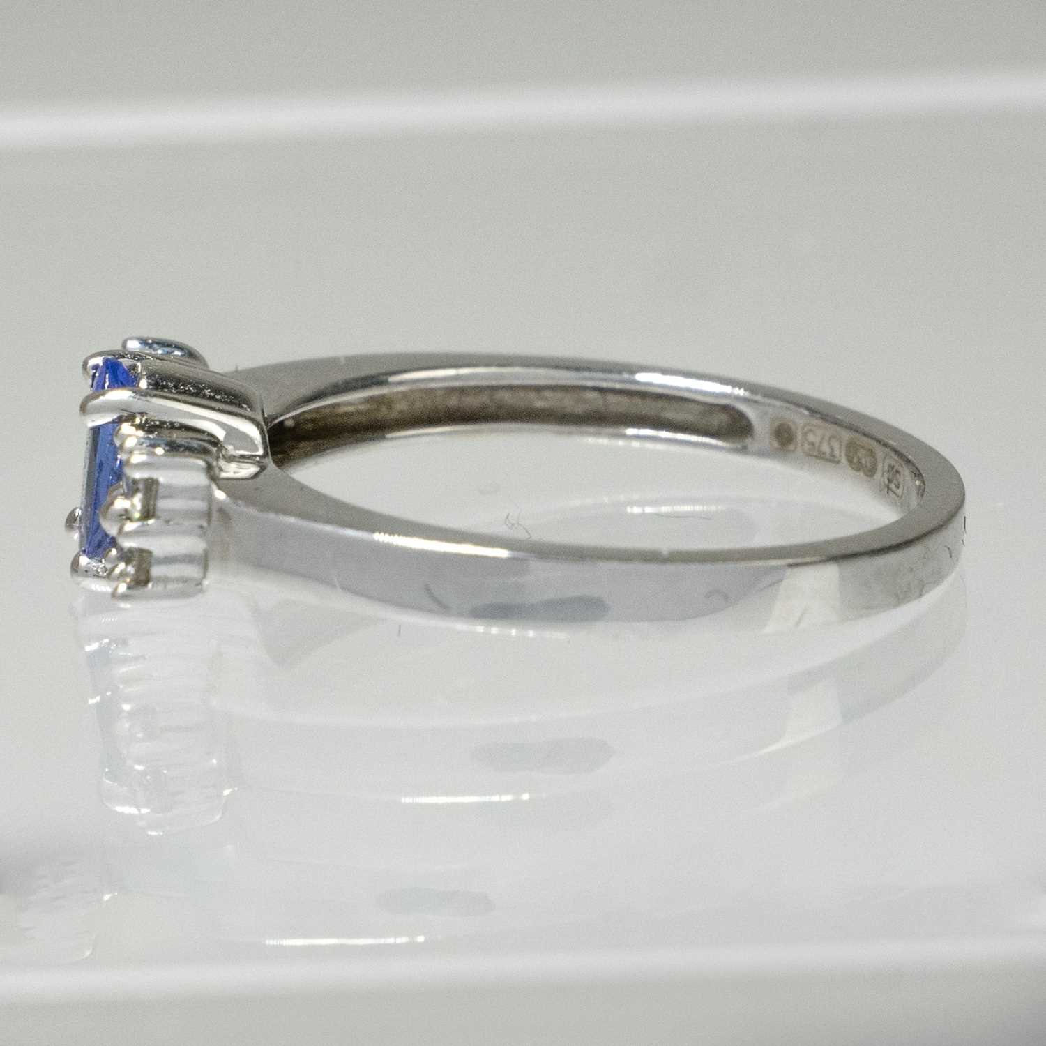 A modern 9ct white gold tanzanite and diamond set ring. - Image 2 of 6