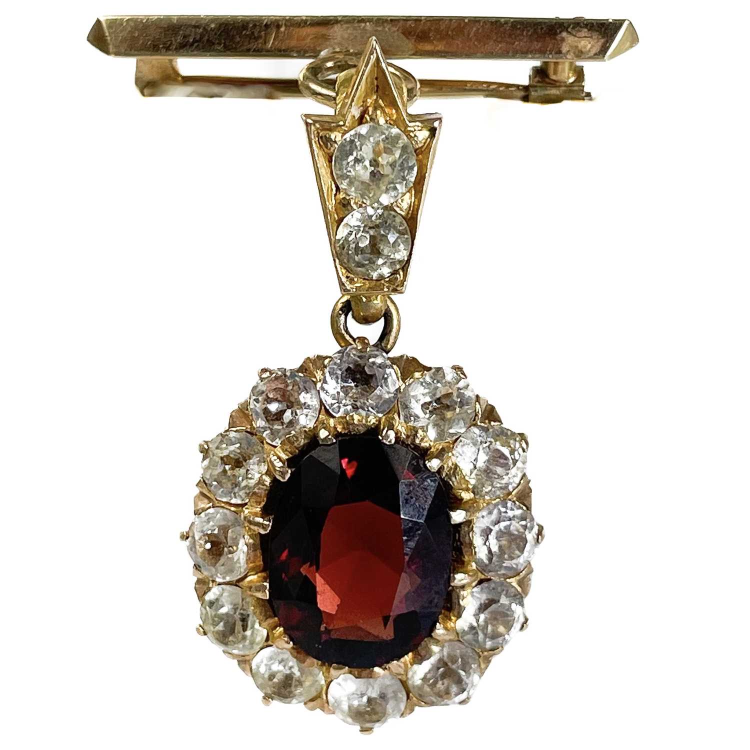 An attractive 14ct gold (tested) white sapphire and garnet cluster demi-parure. - Image 2 of 3