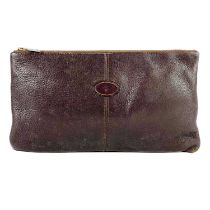 A Mulberry brown leather two section cosmetic pouch.