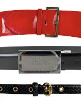Three designer belts by Versace Collection, Gucci and Stephen Collins.