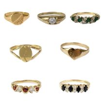 A selection of seven 9ct gem and CZ set rings.