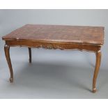 A French parquetry oak draw leaf dining table, raised on cabriole supports 79cm h x 145cm w x 99cm d