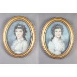 A pair of 19th Century oval pastel portraits of young ladies, unsigned, 29cm x 22cm