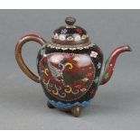 A black ground cloisonne enamelled teapot 10cm x 4cm