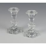 A pair of Waterford glass hexagonal candlesticks 13cm