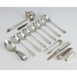 A silver ladle Sheffield 1931, 6 silver tea spoons, minor silver etc, weighable silver 124 grams
