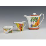 A Wedgwood Bradford Exchange Clarice Cliff limited edition 3 piece tea set comprising teapot