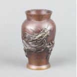 A 19th Century Japanese bronze vase, the body cast a dragon 15cm x 5cm