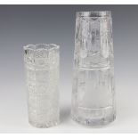 A 20th Century Bohemian cut glass vase decorated with a cathedral 28cm, a cylindrical ditto 20cm