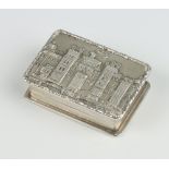 A Victorian style silver snuff box, the lid decorated Windsor Castle, Birmingham 1976 by S J