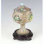 A mid 20th Century Chinese silver enamelled baluster cup with waisted stem and domed lid,