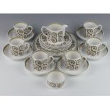 A Susie Cooper Venetia pattern part coffee set comprising 6 coffee cups, 6 (Nasturtium) saucers,