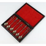 Six Chinese silver teaspoons with bamboo stems and fancy handles 62 grams