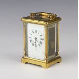 A 20th Century French 8 day carriage timepiece, the enamelled dial with Roman numerals, marked