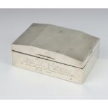 An Art Deco style engraved silver cigarette case 14cm, rubbed marks This lot is dented