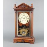An American striking shelf clock with 14cm paper dial contained in a walnut case 51cm h x 27cm w x