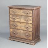 A Continental bleached oak carved chest fitted 4 drawers with turned handles, raised on bracket feet