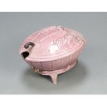 A Victorian cast iron and pink enamelled oval shaped coal scuttle with hinged lid decorated a