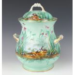 A Victorian ceramic 2 handled baluster vase and cover decorated with ducks amongst bullrushes 41cm