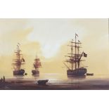 Jason (Les Spence) born 1934, oil on canvas signed, moored war ships 60cm x 90cm