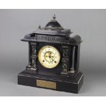 An Ansonia 8 day striking mantel clock with visible escapement, porcelain dial and Arabic