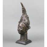 A Benin bronze portrait bust 43cm h