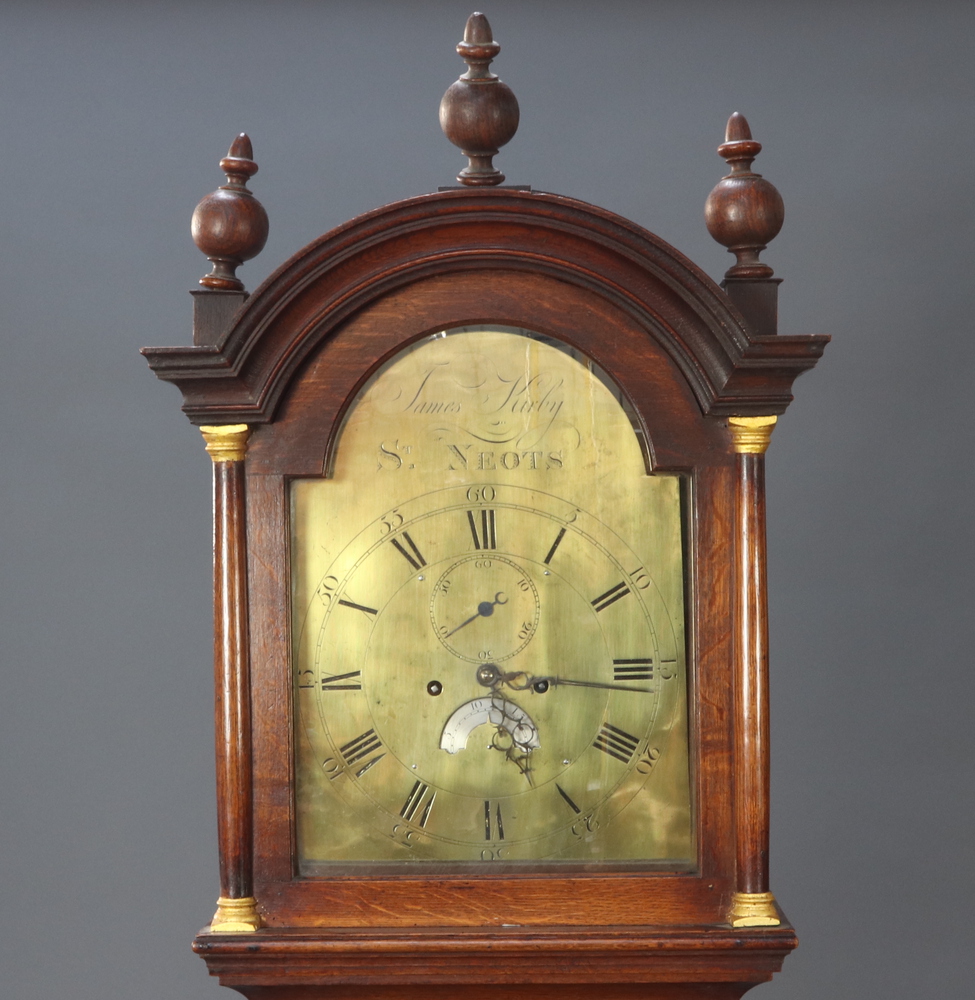 An 18th Century 8 day striking longcase clock, the 30cm arched dial marked James Kirby St Knots with