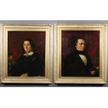 A pair of 19th Century oil paintings on canvas, unsigned, portrait studies of lady and gentleman
