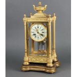 Fabrique J Martin, a 19th Century French 8 day 4 glass mantel clock with 9cm enamelled dial, Roman