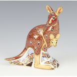 A Royal Crown Derby Imari pattern paperweight in the form of a kangaroo with joey, gold stopper
