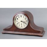 A 1930's chiming mantel clock the 15cm silvered dial with Arabic numerals contained in a mahogany
