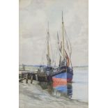 Emily R Stones, watercolour "Boat at Low Tide" the reverse with certificate of authenticity from The