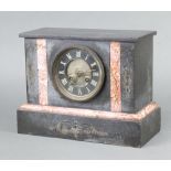 A 19th Century French 8 day mantel clock with Roman numerals, contained in a marble twin colour