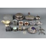 A silver plated muffin dish and cover and minor plated wares