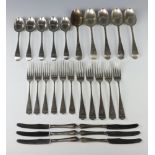 Six silver handled butter knives and minor plated cutlery