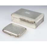 An Edwardian silver cigarette case Birmingham 1910 together with an engined turned rectangular