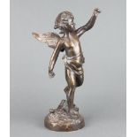 20th Century bronze figure of a standing cherub on a circular base 35cm h x 12cm diam.