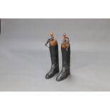 A pair of black leather riding boots complete with beech trees marked Captain Hon R Lygon