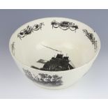A 19th Century creamware bowl decorated with a galleon and motifs, the exterior with panels of