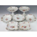 A Rosenthal part dessert service comprising 2 square dishes, 2 oval dishes, 4 plates, 2 tazzas (wear