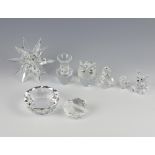 A Swarovski Crystal glass figure of an owl 6cm, a ditto goose 6cm, heart 5cm, vase 7cm, dish 7cm,