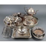 An oval silver plated galleried tray 64cm and minor plated wares
