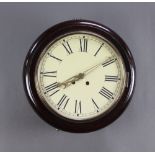 A Continental alarm wall clock, striking on a gong, 24cm circular dial and Arabic numerals,