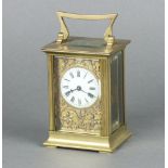 A 19th Century French 8 day carriage timepiece with 4cm circular enamelled dial, Roman numerals,