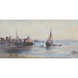John Clarke Uren (1845-1932), a watercolour study Cornish harbour with beached fishing boats,