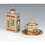 A 19th Century Austrian porcelain tea caddy decorated with panels of Helena and Phaedra 17cm