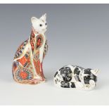 A Royal Crown Derby Imari pattern paperweight of a cat with gold stopper 13cm, a ditto Misty